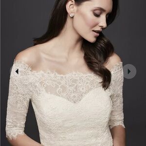 David’s Bridal Off the Shoulder Lace Wedding Dress Topper with 3/4 Sleeve